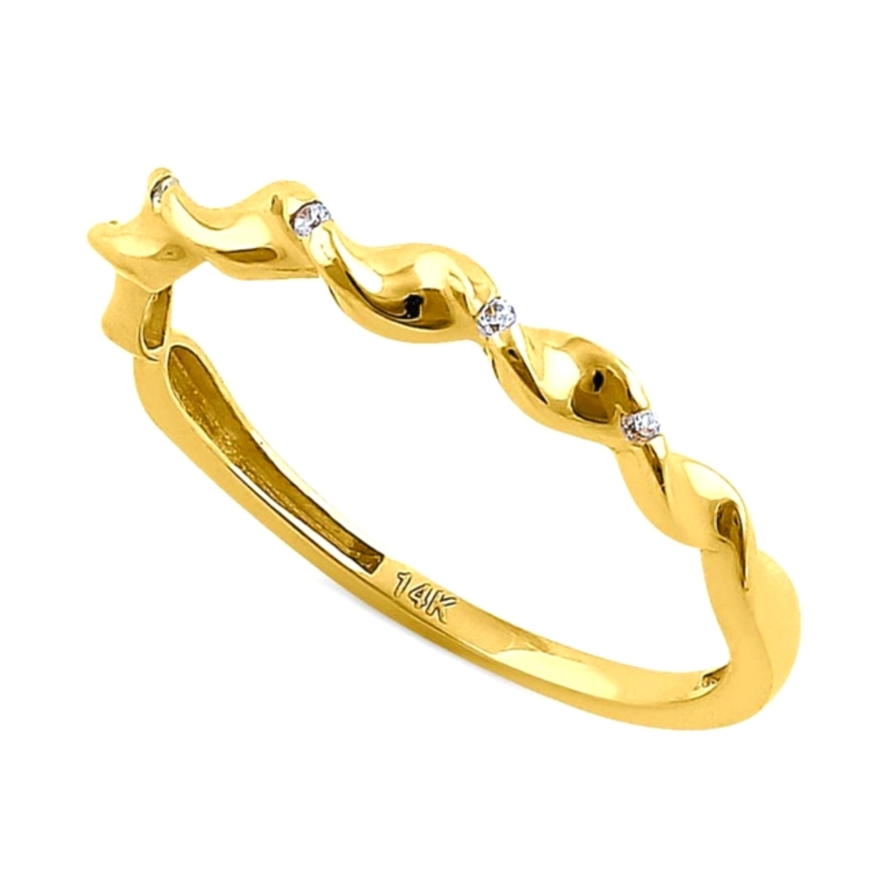 Solid 14K Yellow Gold Wave Twist Diamond Ring